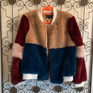 Shaci Colorblocks Faux Mixed Fur Bomber
